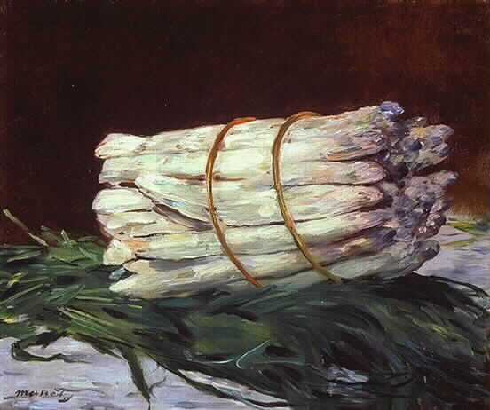 Nature morte représentant une botte d'asperges blanches
